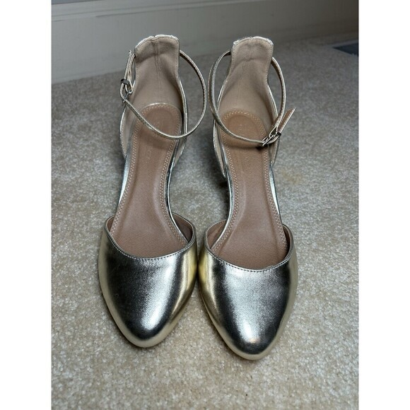 ASOS Metallic Gold Round Toe Ankle Strap Heels Size 4.5 - Picture 2 of 8